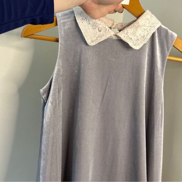 Copper Key Silver Faux Velvet Sleeveless Dress White Lace Collar Girls 14 excell - Picture 3 of 11